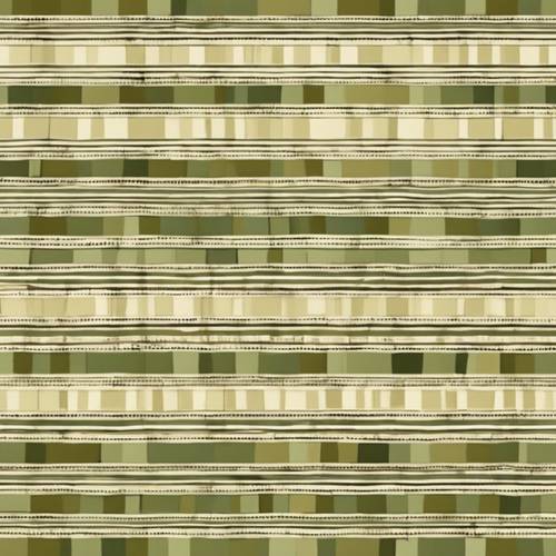 20 世纪早期的宽条纹复古壁纸，以奶油色和橄榄绿色交替条纹为特色。