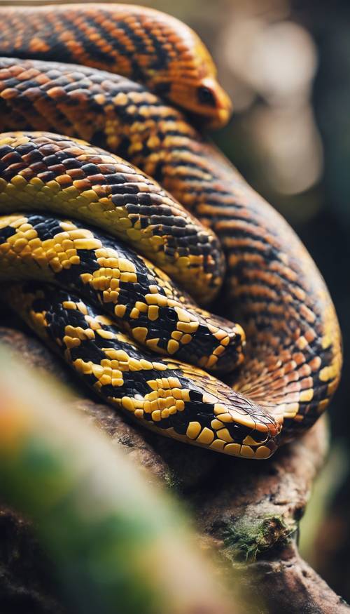 O esforço da cobra para se livrar da pele, revelando uma nova camada de pele vibrante por baixo.