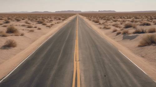 Una carretera desierta que atraviesa un desierto seco con espejismos de calor. Fondo de pantalla [9aef15ee635c4807806d]