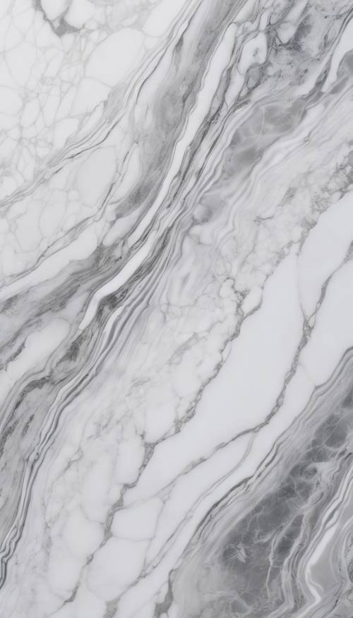 Una vista ravvicinata di una superficie di marmo bianco lucido con sottili venature grigie.