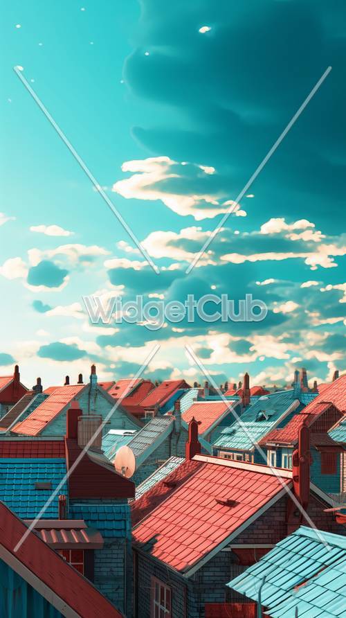 Blue Sky and Red Roofs: A Colorful City View