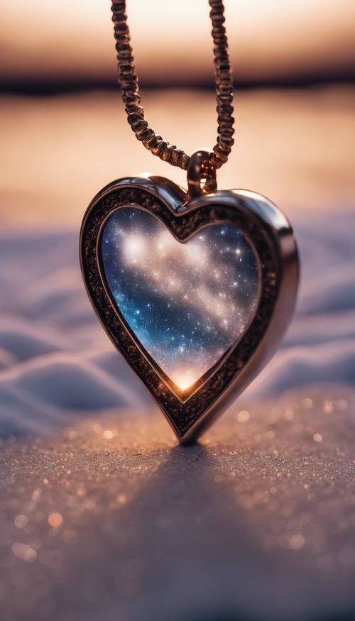 A glowing half heart pendant on a night sky background, representing half the bond of a timeless friendship.