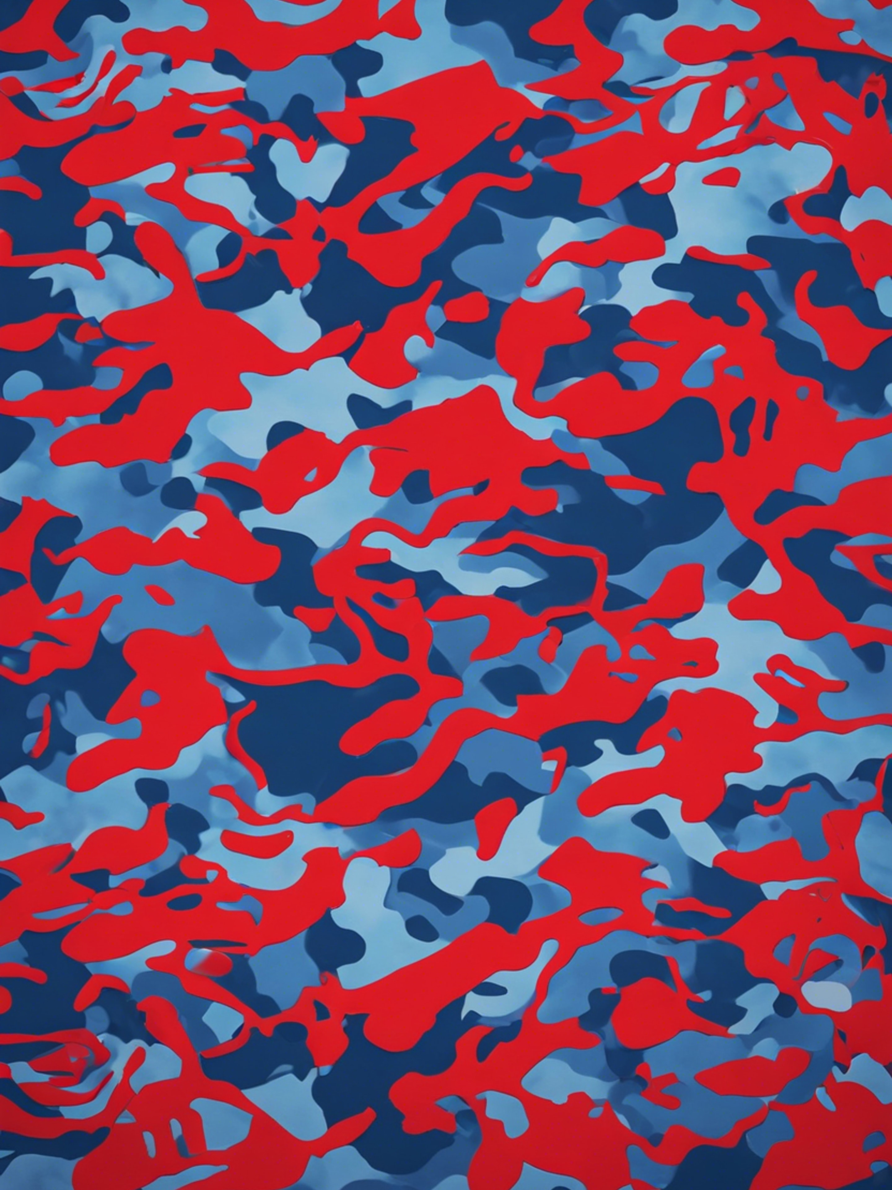 Vintage styled red and blue camouflage pattern. Tapeta[fee228e6ab6649a28dfc]