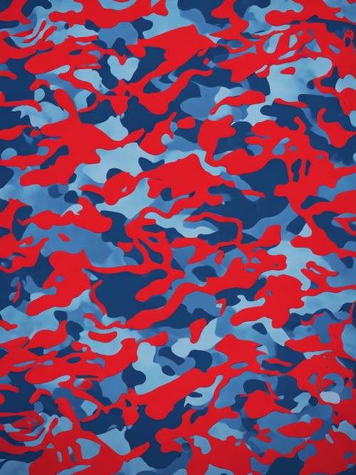Padrão de camuflagem vermelho e azul com estilo vintage.