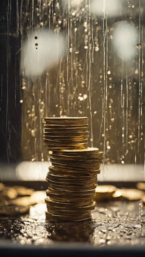 A rainy window through which old Spanish gold coins can be seen. Tapet [11fe7009ae2a458c93ba]