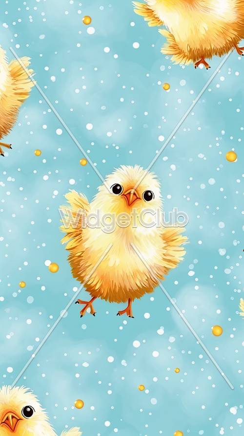 Cute Fluffy Chick on a Blue Sky Background