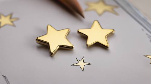 Stiker bintang emas kecil, dengan bangga ditempelkan pada pekerjaan rumah anak kecil yang berhasil.