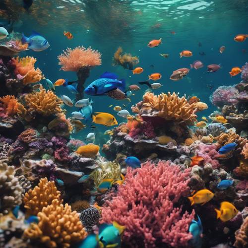 Una vivace barriera corallina brulicante di coloratissimi pesci esotici.
