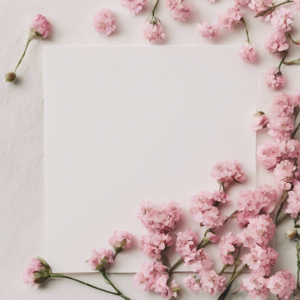 Vintage, white stationery with the corner adorned by a small cluster of hand-painted pink flowers. Wallpaper[19eb7e7c988e457f8954]