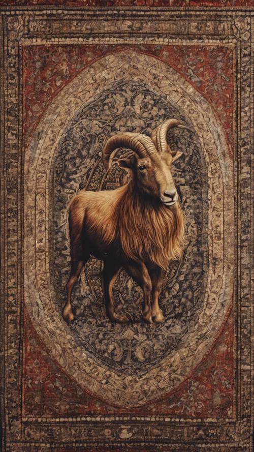 A Capricorn woven into a handcrafted oriental rug.