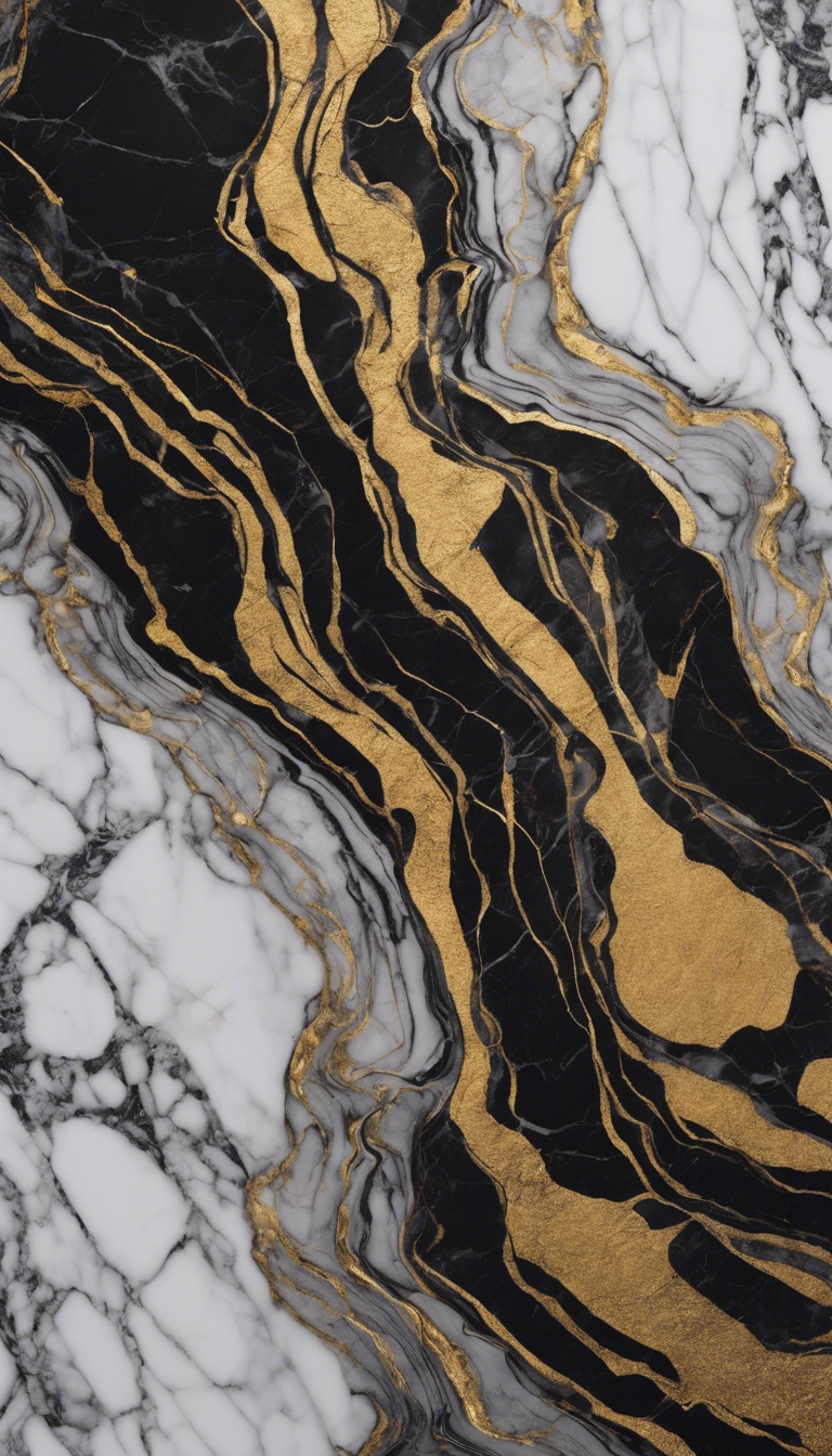 Jet black marble with golden veins forming a continuous pattern. טפט[deb104b82b2945878cbc]