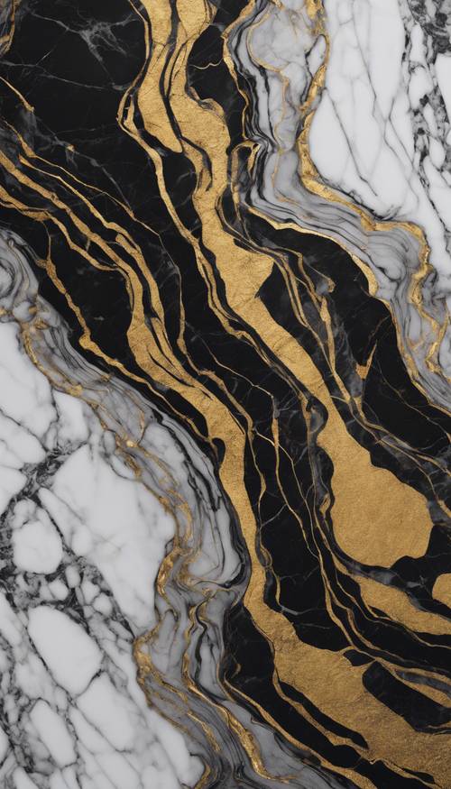 Jet black marble with golden veins forming a continuous pattern.