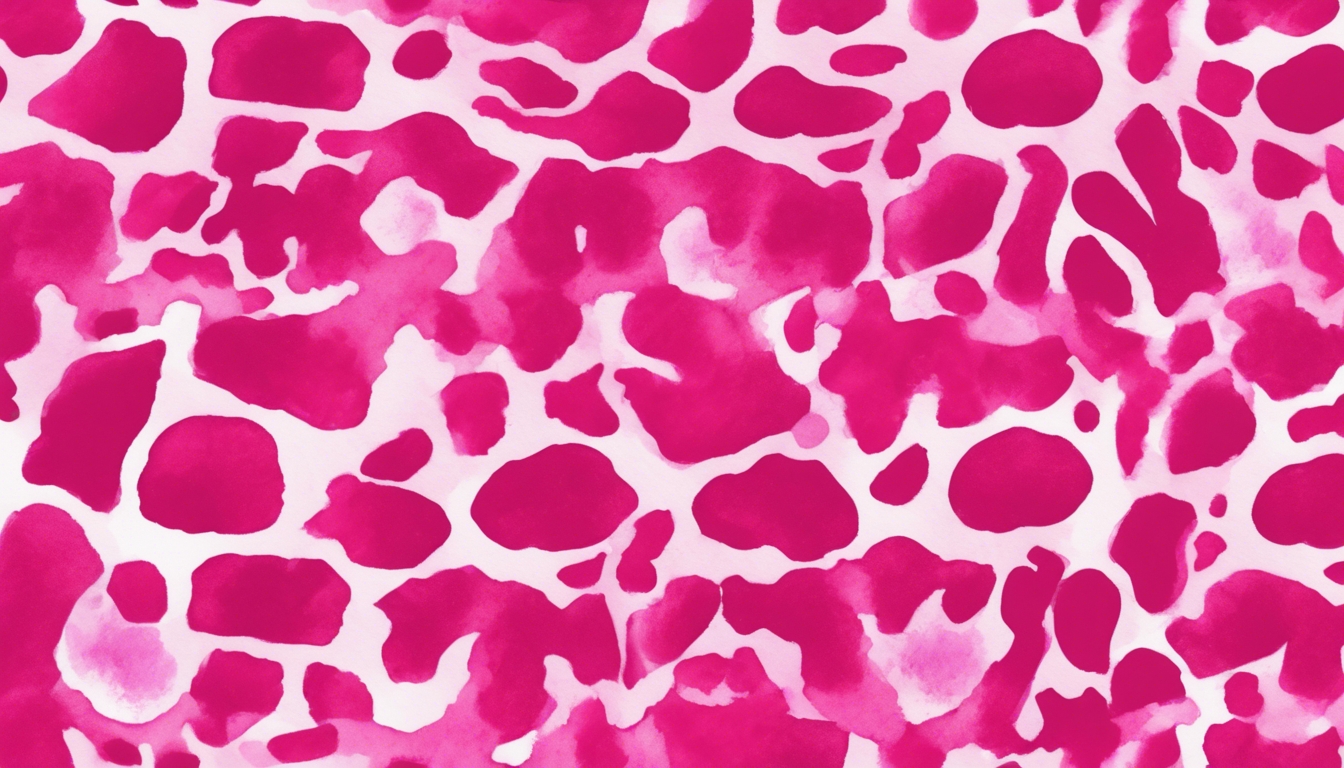 Watercolor style, hot pink cow prints creating a rhythmic, seamless pattern. Behang[790dd5035d7e45e9865c]