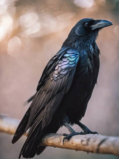 Feathers of a black raven showing subtle iridescent pattern".