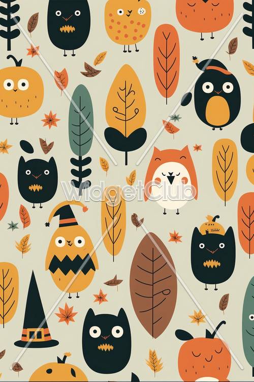 Cute Autumn Owls and Leaves Design