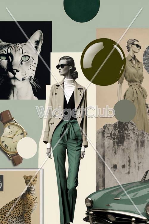 Elegant Fashion and Wild Cats Collage