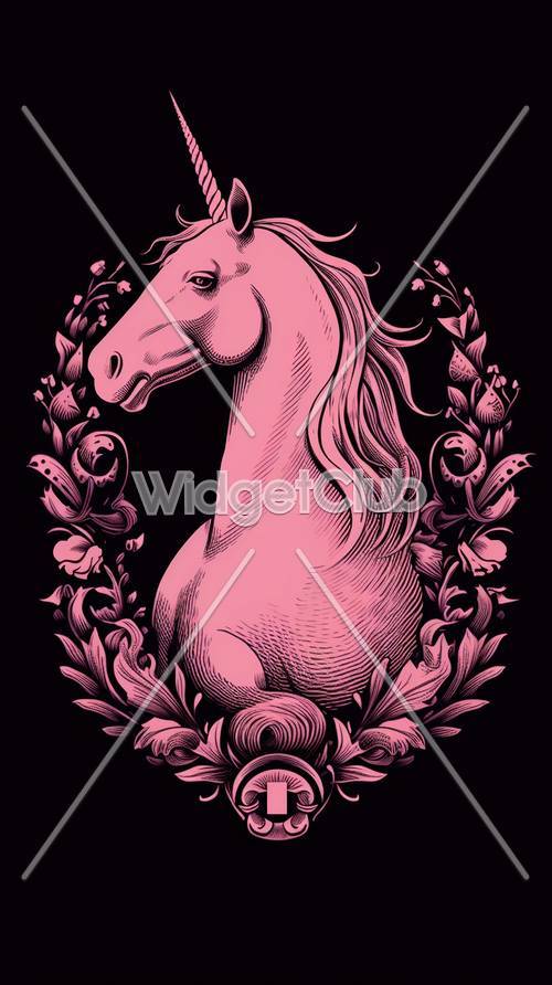 فن الحصان الوردي والزهور