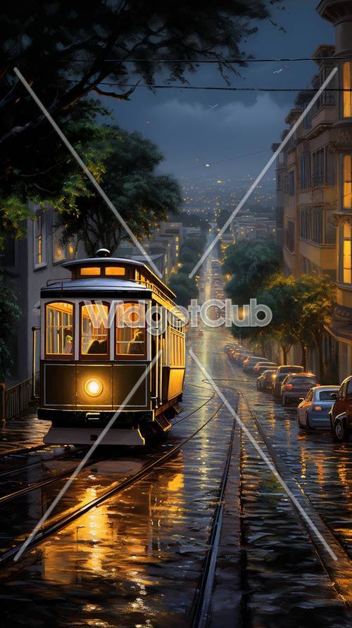 Поездка на трамвае дождливой ночью