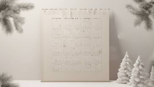 Cyfrowy kalendarz bożonarodzeniowy w stylu skandynawskim z tłem w kolorze złamanej bieli i minimalistycznymi geometrycznymi wzorami