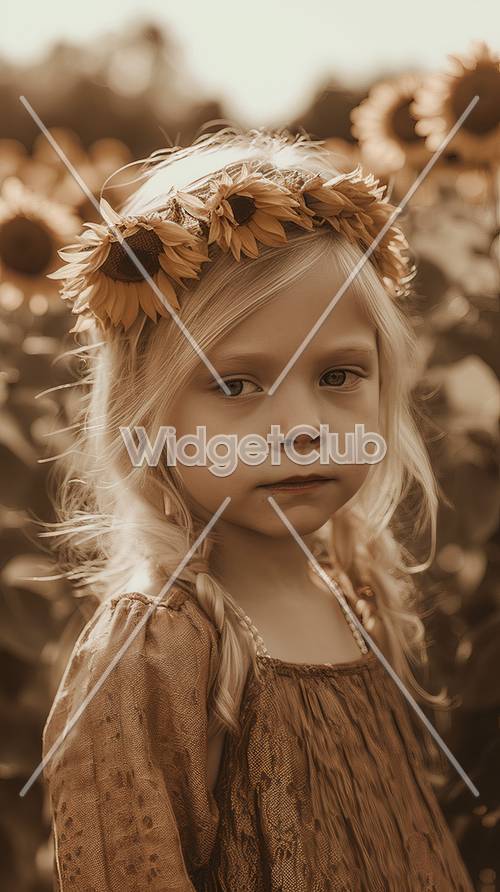 Sunflower Crown Girl in Sepia Tone Tapet [96be254675a146c2be6c]