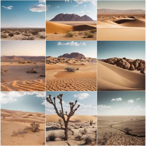 A collage of desert landscapes from different countries, depicting the beauty in barren lands. Шпалери [088098280ec743cb9dec]