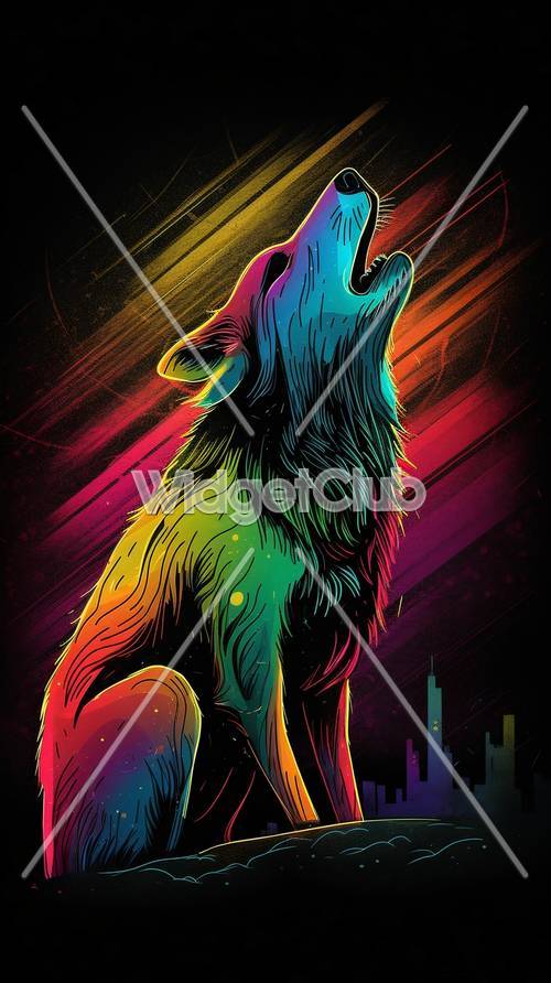 Colorful Howling Wolf Under Starry Sky