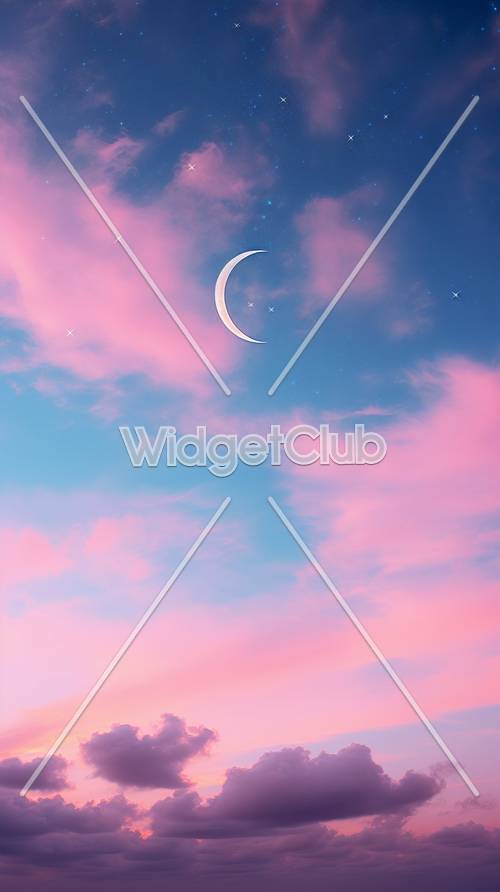 Pink Sky and Crescent Moon