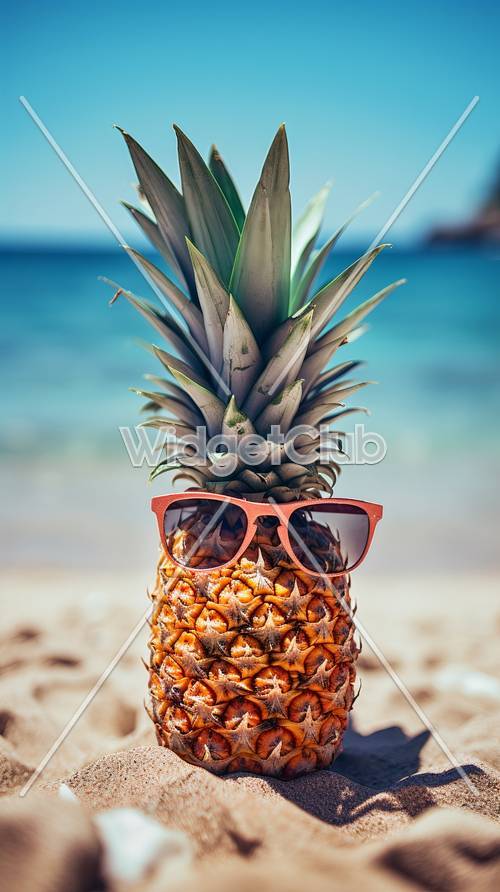 Coole Ananas mit Sonnenbrille am Strand