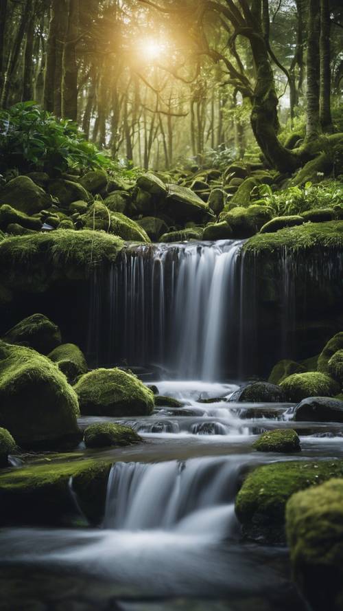 A majestic waterfall flowing over mossy stones holds the quote 'Do something today that your future self will thank you for'.