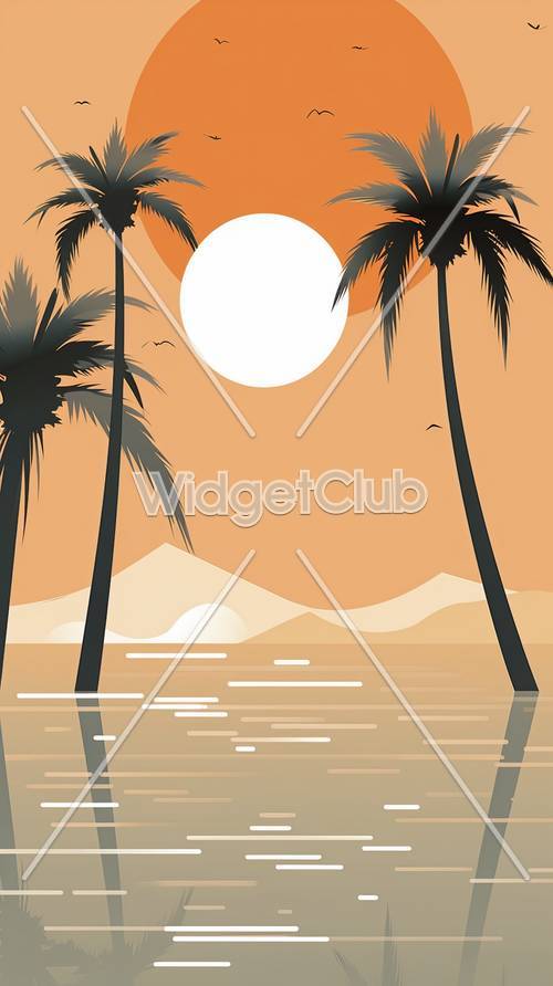 Sunset Beach dengan Palms dan Laut Tenang