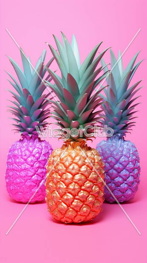 Colorful Pineapples on Pink Background