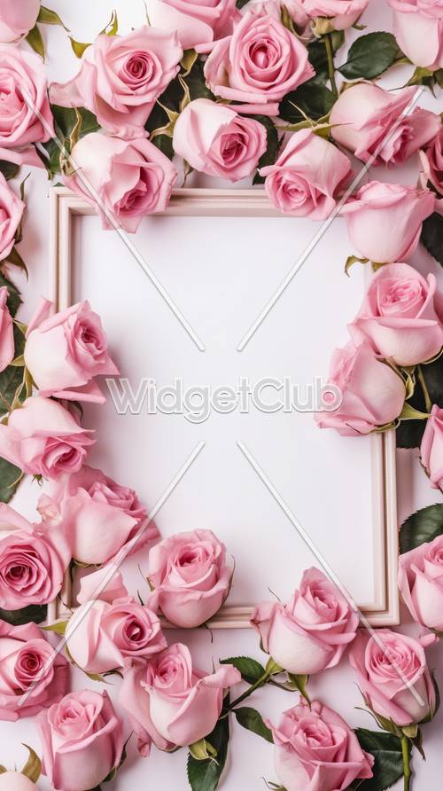ピンクのバラで飾った壁紙デザイン