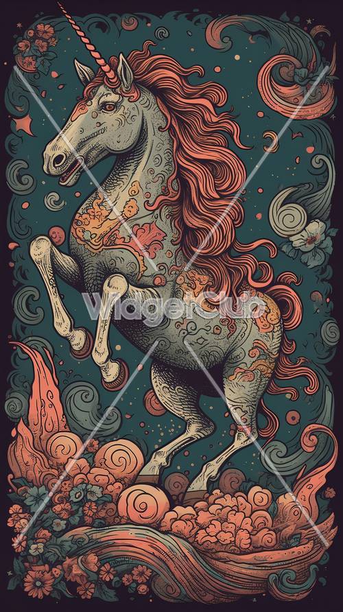 カラフルな伝説の馬のアート