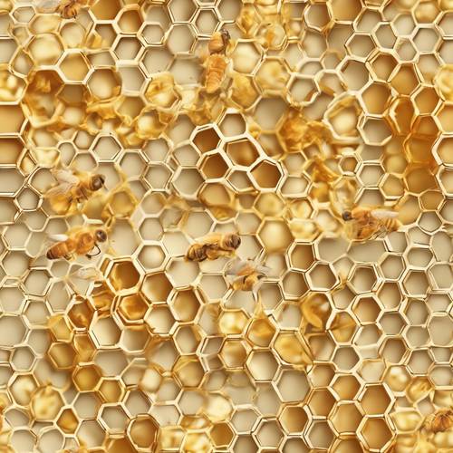 A seamless pattern of pastel yellow honeycomb, filled with golden honey. Tapeta [b1d8bc4e2b9d41dcb36c]