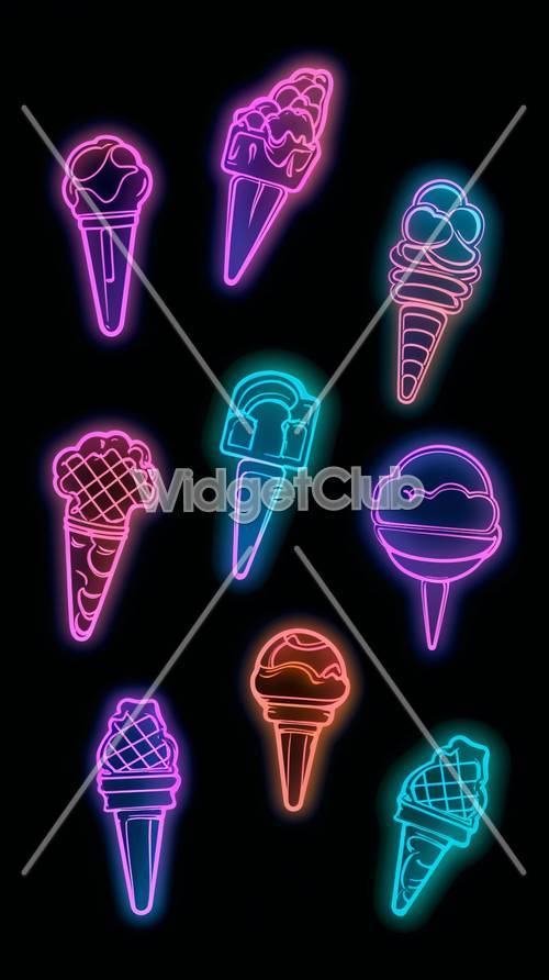 Cornets de crème glacée au néon lumineux et colorés