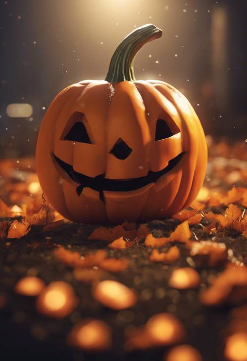 A cartoon of an animated orange pumpkin laughing mischievously on Halloween night Tapet [b6977a95a9a548248354]