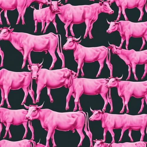 ピンクの牛が描かれた錯覚画像の壁紙