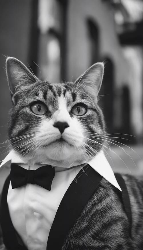 Black and white preppy style cats; one wearing a bowtie, the other sporting a monocle. Tapet [9d5ab30d4852474ba394]