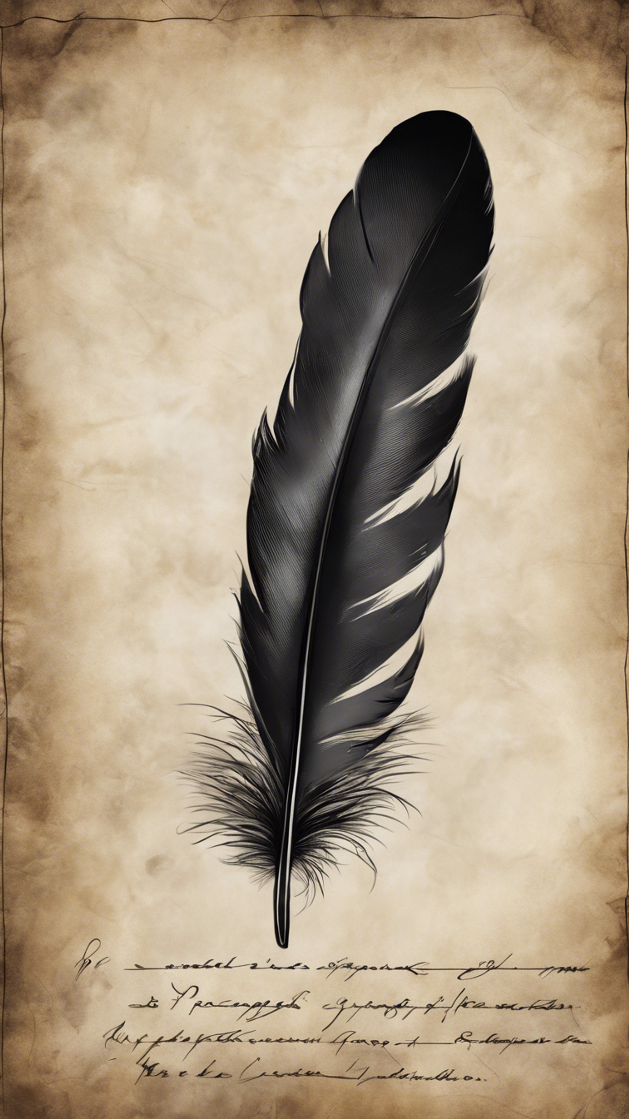 A black feather quill writing an ink message on an antique white parchment. Wallpaper[3bc3517090ca4e10a15a]