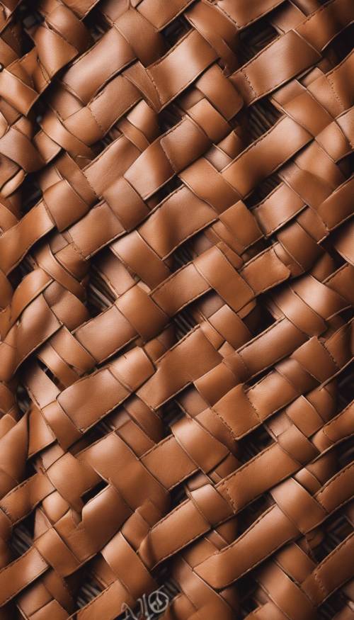 The sight of tan leather strips woven in a basket-weave pattern. Tapeta [3a29fdc7f79a40feb3af]