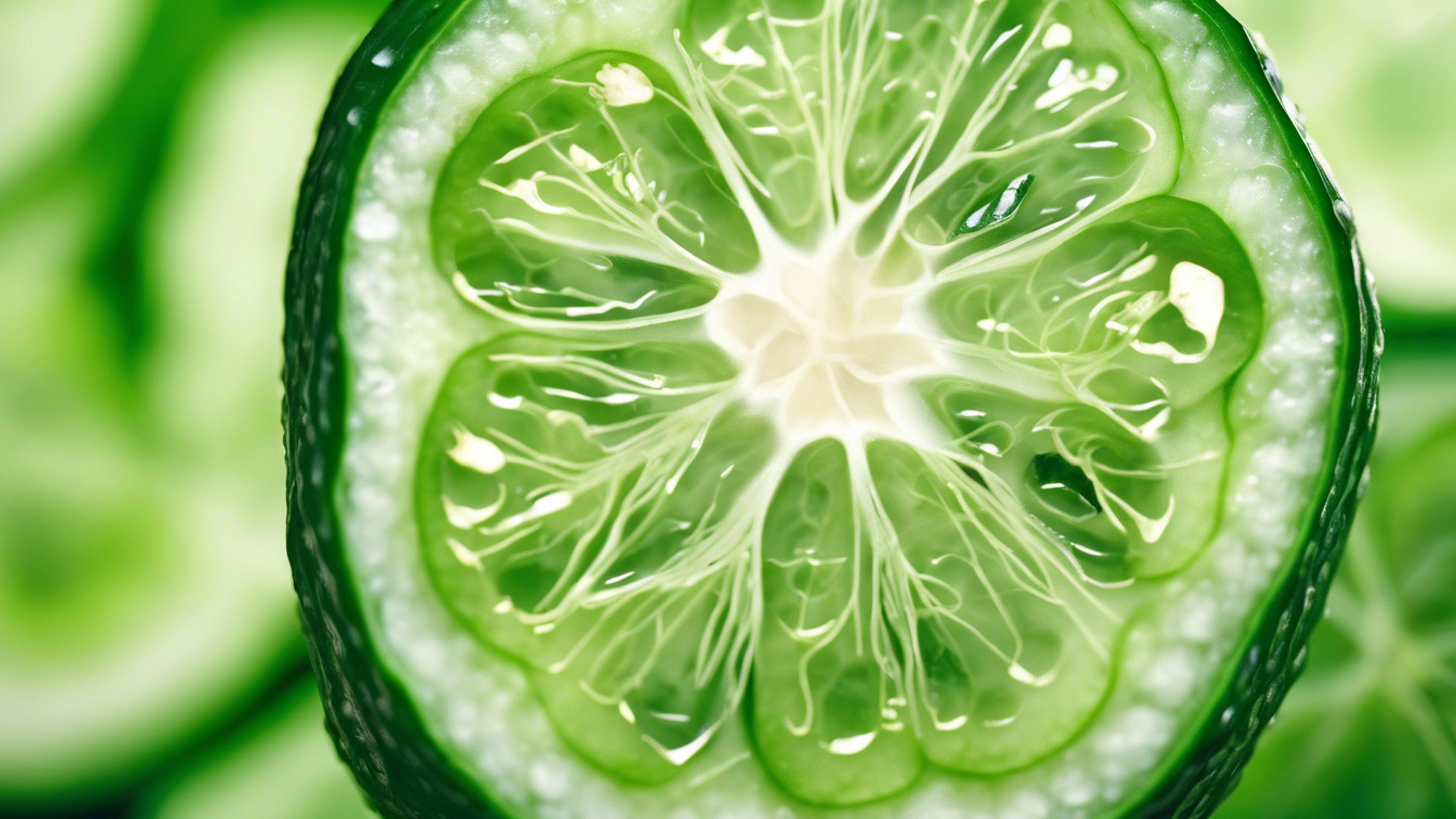 A closeup of a cucumber slice with cool green hues. Wallpaper[ac6b145182c6484fa5b7]