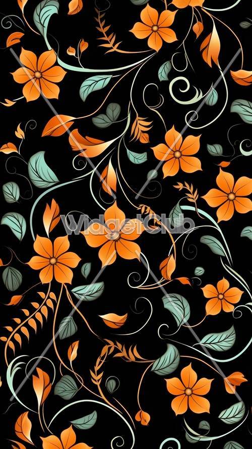 Orange and Green Floral Pattern Background