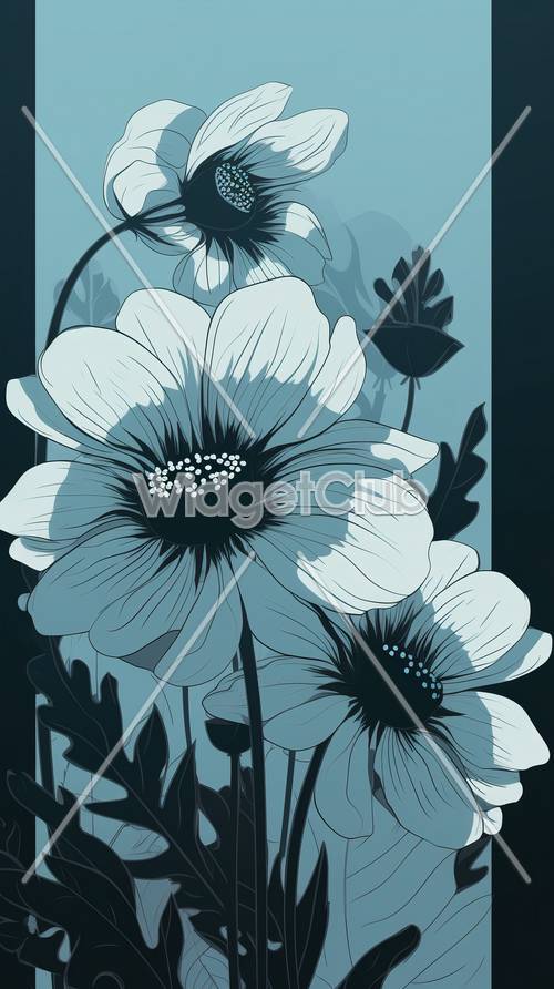 Wunderschönes Blumenmuster in Blau und Grau