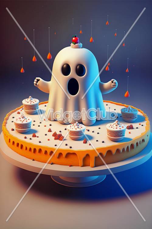 רוח רפאים חמודה מפחידה על עוגה חגיגית