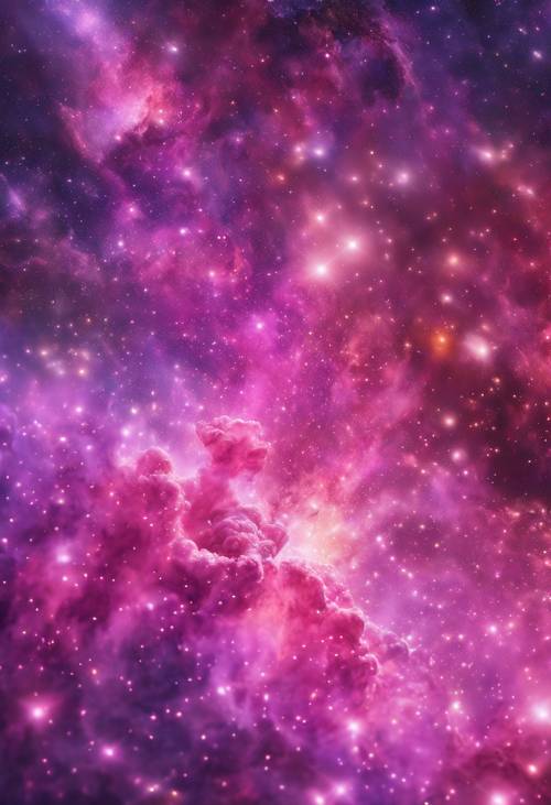 Uma galáxia vibrante em tons ousados ​​e deslumbrantes de rosa e lavanda.