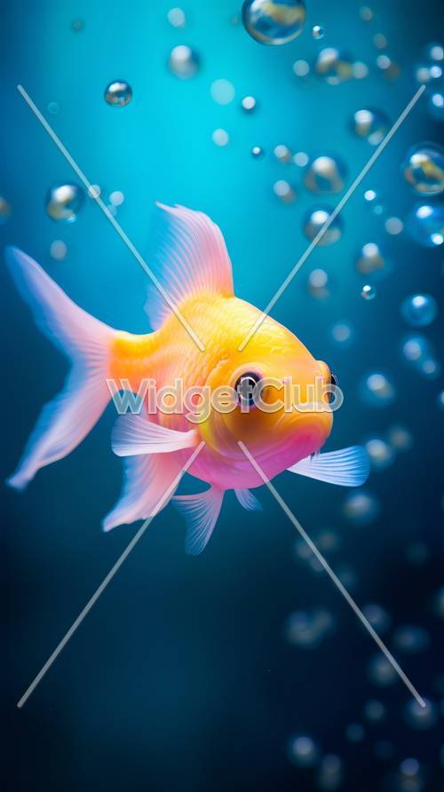 דג זהב תוסס שוחה במים כחולים