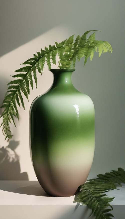 A ceramic vase painted in a smooth ombre effect, changing from dark moss green at the base to light fern green at the top.