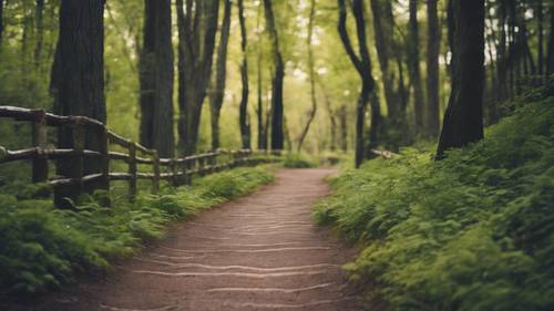 Un sentiero stretto e tortuoso che attraversa una splendida foresta, lungo il quale si snodano le parole &quot;Il sentiero che ho scelto&quot;.