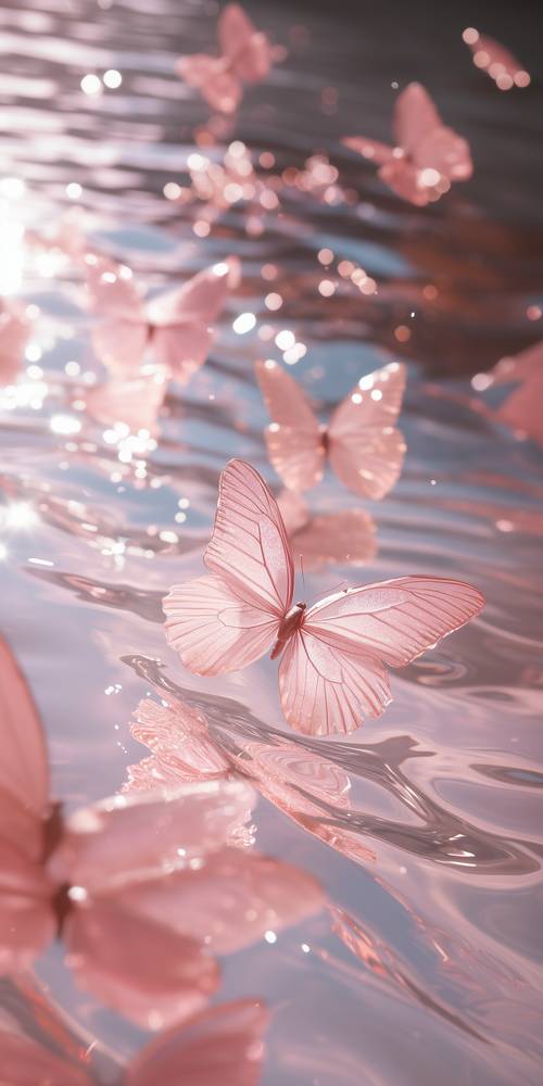 Farfalle rosa sui riflessi dell&#39;acqua