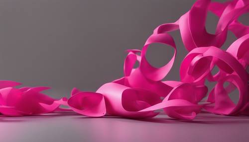 Forme astratte rosa caldo brillante che si sovrappongono liberamente su uno sfondo grigio neutro.